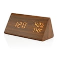 thumbnail image 3 of Reloj despertador de madera OCT17, reloj digital LED inteligente para dormitorio o escritorio, actualizado con temperatura, brillo ajustable y control de voz, pantalla de humedad, color marrón, 3 of 7