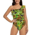 thumbnail image 2 of Yiaed Carrot Eggplant Print Women One Piece Swimsuits Tummy Control One Shoulder Bathing Suits Pattern Ruffle Swimwear-Large, 2 of 8
