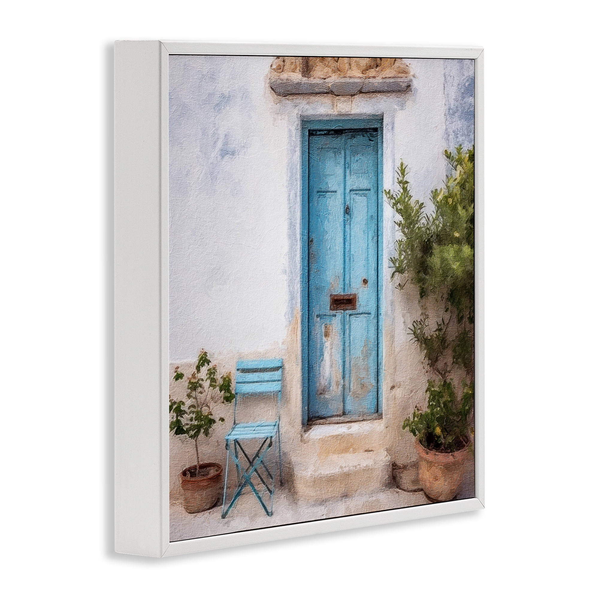 Stupell Industries Blue Town Doorway Town & City Painting White Framed Art Print Wall Art, 24 x 24