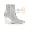 thumbnail image 3 of BLISSFUL STEP Women's Sparkly Glitter Pointed Toe Clear Wedge Ankle Boots Silver 11, 3 of 6