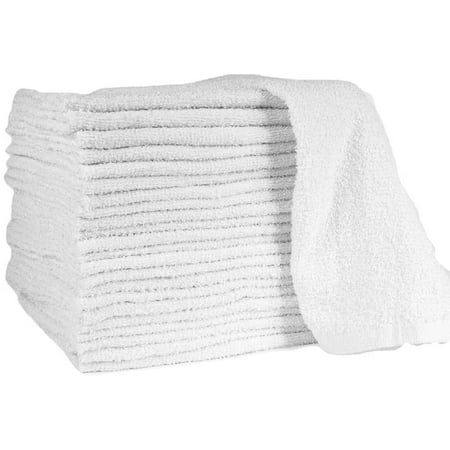 12 Inch x 12 Inch White Cotton Value Washcloths - Reusable Lt Weight Thin Cloth Rags - Bath/Exfoilating/Kitchen/Garage - 1 Lb per Dozen - Set of