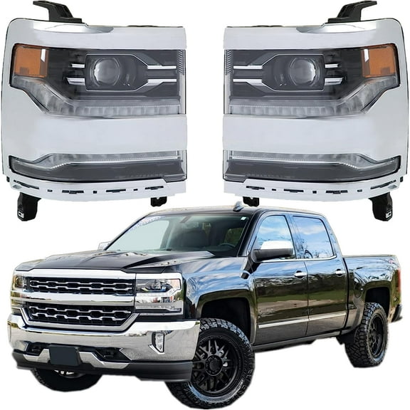 munirater Headlight Assembly, Compatible Replacement for 2016 -2018 Chevy Silverado 1500 [HID/Xenon Model] LED DRL Projector Headlamp for Both Driver and Passenger Side Chrome Housing