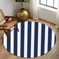 thumbnail image 3 of Navy Blue Striped Large Area Rugs for Bedroom Living Room, Soft Non Slip Carpet Bedside Rug, Modern Farmhouse Blue White Stripes Round Floor Cover Kitchen Accent Rug 6' for Dining Room/Office, 3 of 9