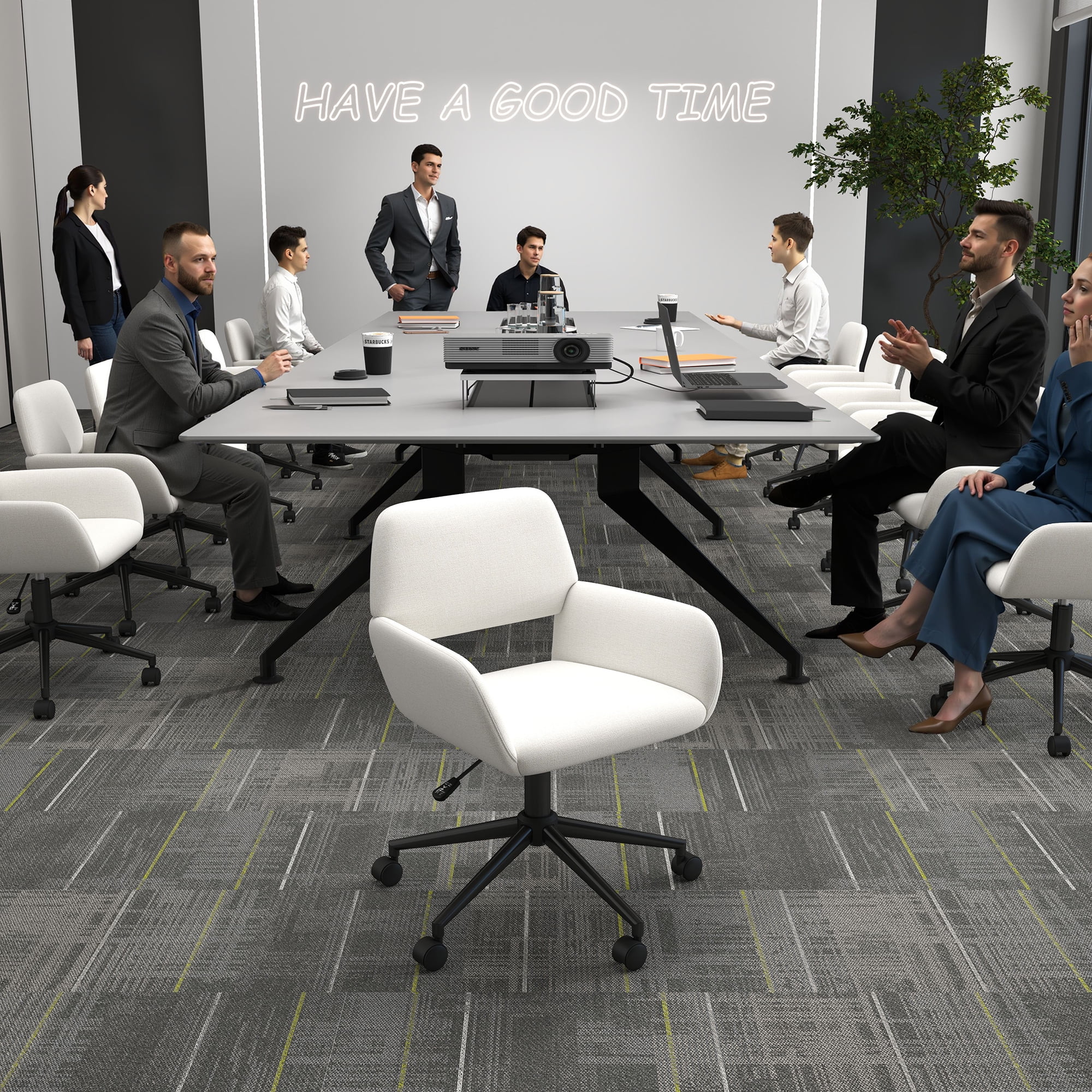Homy Casa Reception Chair – Modern Swivel Chair for Conference Waiting Room, Beige
