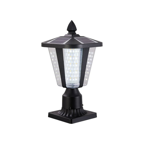 Solar Post Light Outdoor with Dusk to Dawn Sensor, 15 Inch Black Solar Lantern Pillar Lights, Dual Color LED Solar Lamp for Fence and Deck Patio and Garden House Garage Pathway Lighting