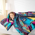 thumbnail image 3 of Manfei Music Cat Twin Comforter Sets, Cartoon Animal Bedding Set, Black Blue, Black Reversible, 2 Pieces, 1 Comforter and 1 Pillowcase, 3 of 7