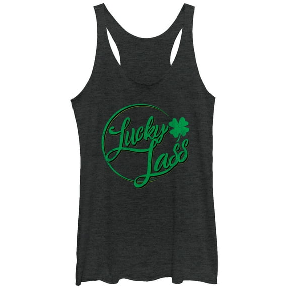 Women's Lost Gods St. Patrick's Day Lucky Lassy Circle Racerback Tank Top Black Heather 2X Large