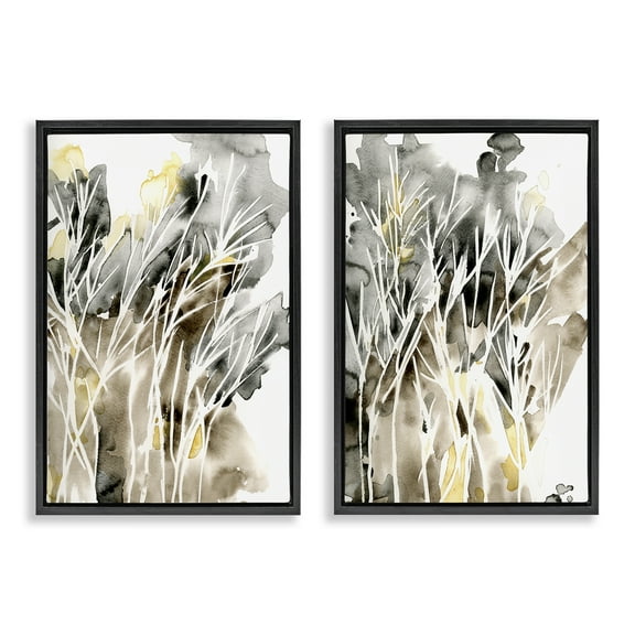 Stupell Industries Watercolor Splash with Tendrils Abstract Painting Black Floater Framed Canvas Art Print Wall Art, 17 x 25, Set of 2