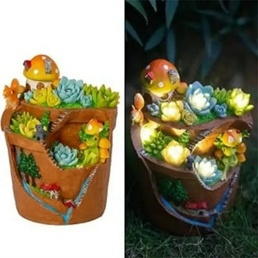 9 in Solar Garden Outdoor Decor Statues with Succulent and LED Lights, Lawn Decor