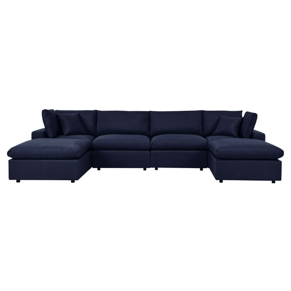 Modular Lounge Sectional Deep Sofa Set, Blue Navy, Fabric, Modern Contemporary, Outdoor Patio Balcony Cafe Bistro Garden Furniture Hotel Hospitality
