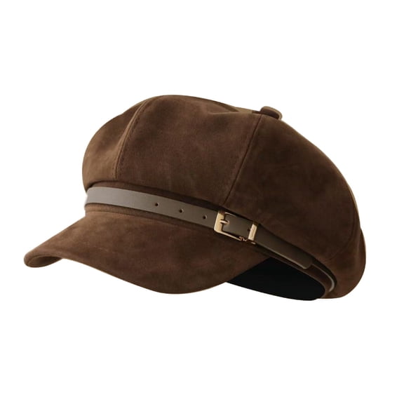 AJGRHE Classic French Style Beret With Decorative Buckle Detail Soft Slouchy Hat For Everyday Casual Wear Coffee One Size