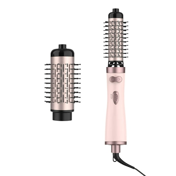 ANWA Cepillo giratorio para secador de pelo 4 en 1, cepillo giratorio y estilizador de aire caliente, cepillo giratorio para secador de pelo con 2 cepillos desmontables (1,5 "y 2") rosa