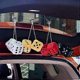 thumbnail image 5 of A pair of retro square mirrors hanging couple plush dice with dots car interior decoration, 5 of 5