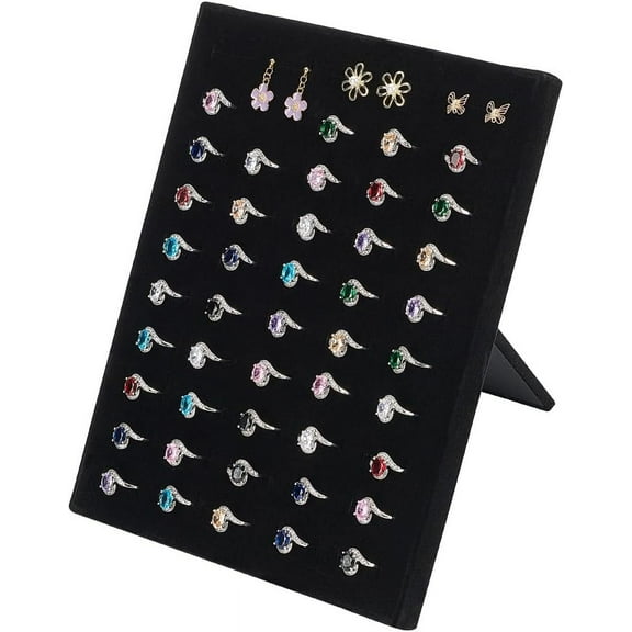 Black Velvet Ring Display Stand 8.9Inch Height 50 Slots Ring Organizer Frame Ring Holder with Bracket Rectangle Ring Jewelry Display Tray Ring Pad Showcase for Selling Rings for making
