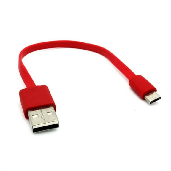 Short USB Cable for Motorola Moto e6 Phone - MicroUSB Charger Cord Power Wire Red Flat Fast Charge Sync D2L