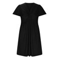 thumbnail image 5 of Kojanyu Women's Solid Short Sleeve V-Neck Ruffle Mini Dress – Elegant Club Party Tunic, 5 of 9