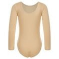 thumbnail image 2 of iiniim Girls Fleece Long Sleeve Nude Leotard for Gymnastics Ballet Dance Bodysuits Unitard Dancewear Nude Round Neck 3-4, 2 of 7