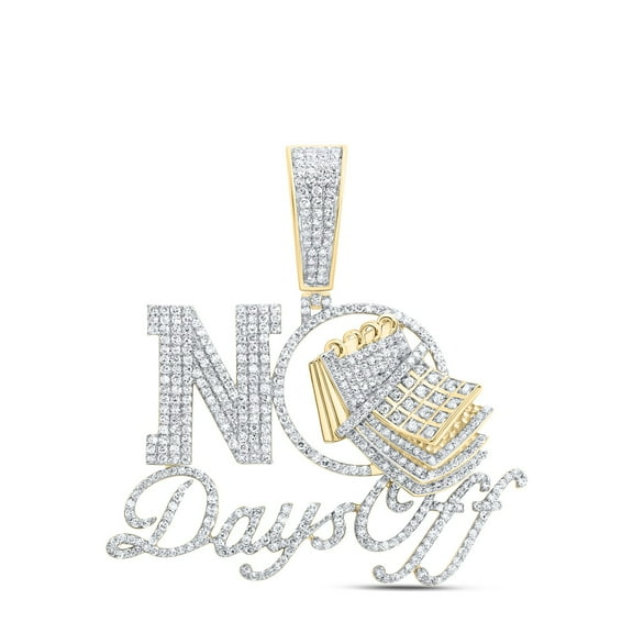 10K Yellow Gold Genuine Diamond NO DAYS OFF Calendar Pendant Men's Charm 1.75 CT