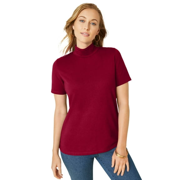 Jessica London Women's Plus Size Short Sleeve Mock Neck