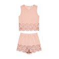 thumbnail image 3 of Purcolt 2 Piece Outfits for Women Summer Sleeveless Hollow Out Shorts Set Round Neck Matching Lounge Vacation Beach Casual Outfit, 3 of 6