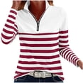 thumbnail image 2 of Tnhcen Women's Long Sleeve Quarter Zip Striped Fleece Lined Sweatshirt Casual Half Zipper Pullover Plus Size Striped Tee Loose Fit Mock Neck Top, 2 of 4