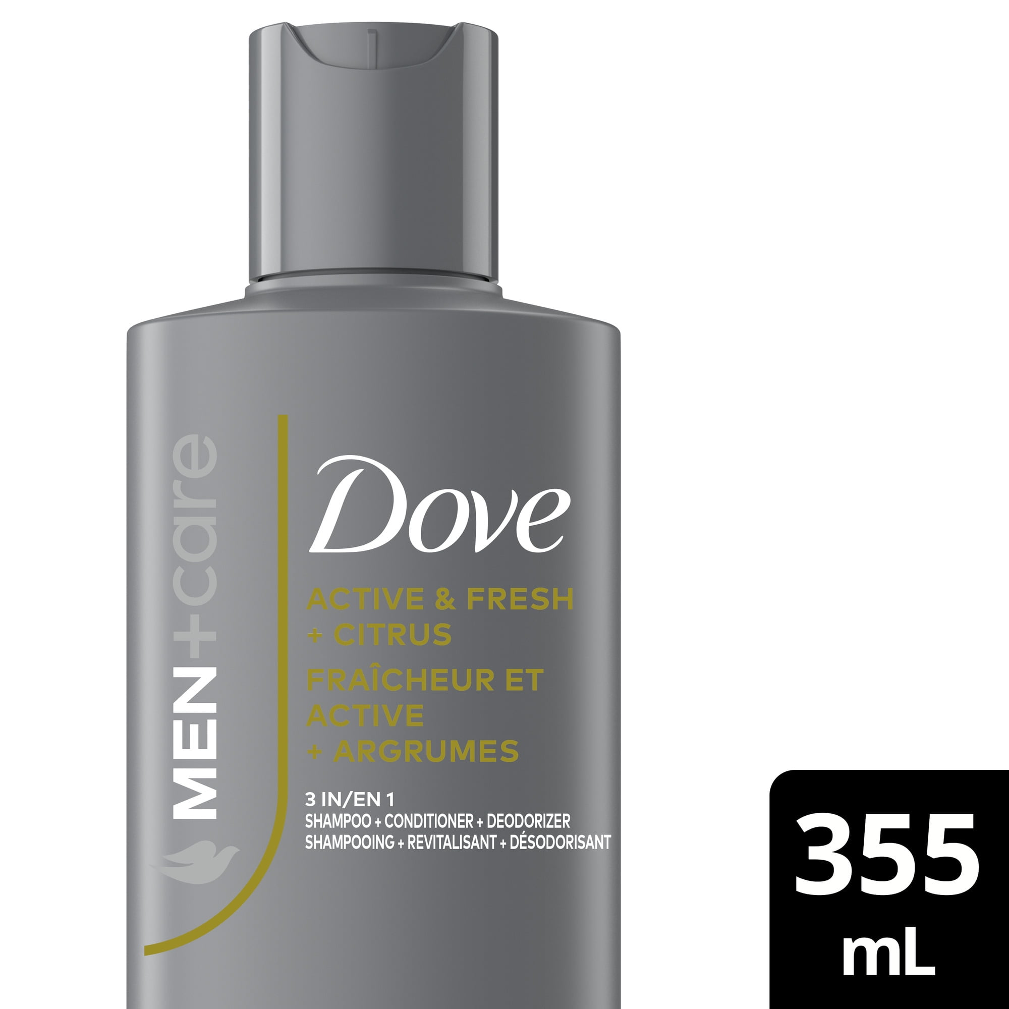 3-en-1 Shampooing Revitalisant + Déodorant Dove Men+Care Active & Fresh avec Agrumes, 355 ml