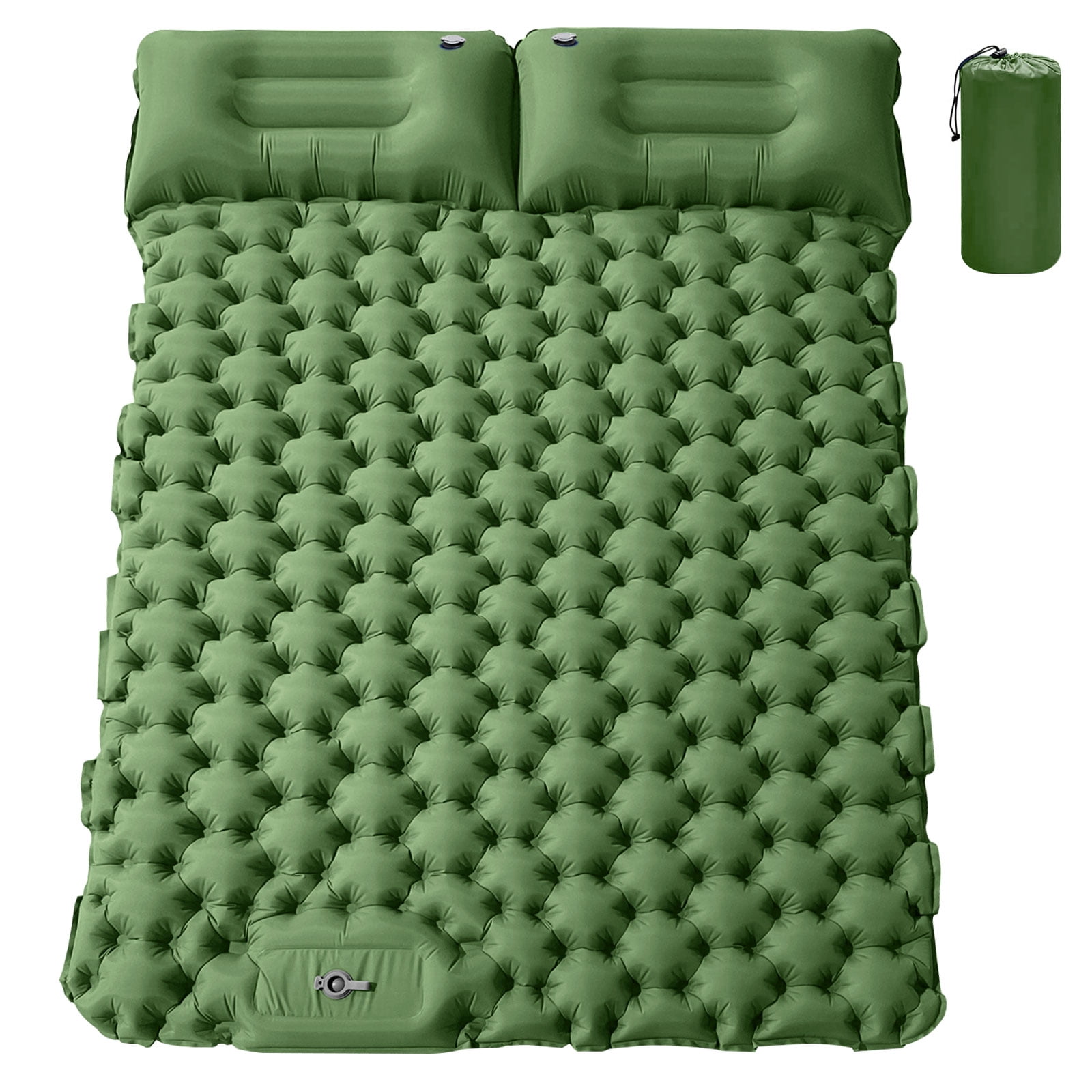 Eurhowing Double Sleeping Pad 4" Thick, 2 Person Inflatable Camping Mat with Foot Pump & Pillow, Portable Air Mattress for Backpacking Hiking Tent Travel, Green