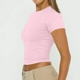 thumbnail image 6 of LISTHA Workout Crop Tops for Women Short Sleeve Slim Fit Summer Crew Neck Shirt Workout Basic Tight Tees Pink 2XL, 6 of 7
