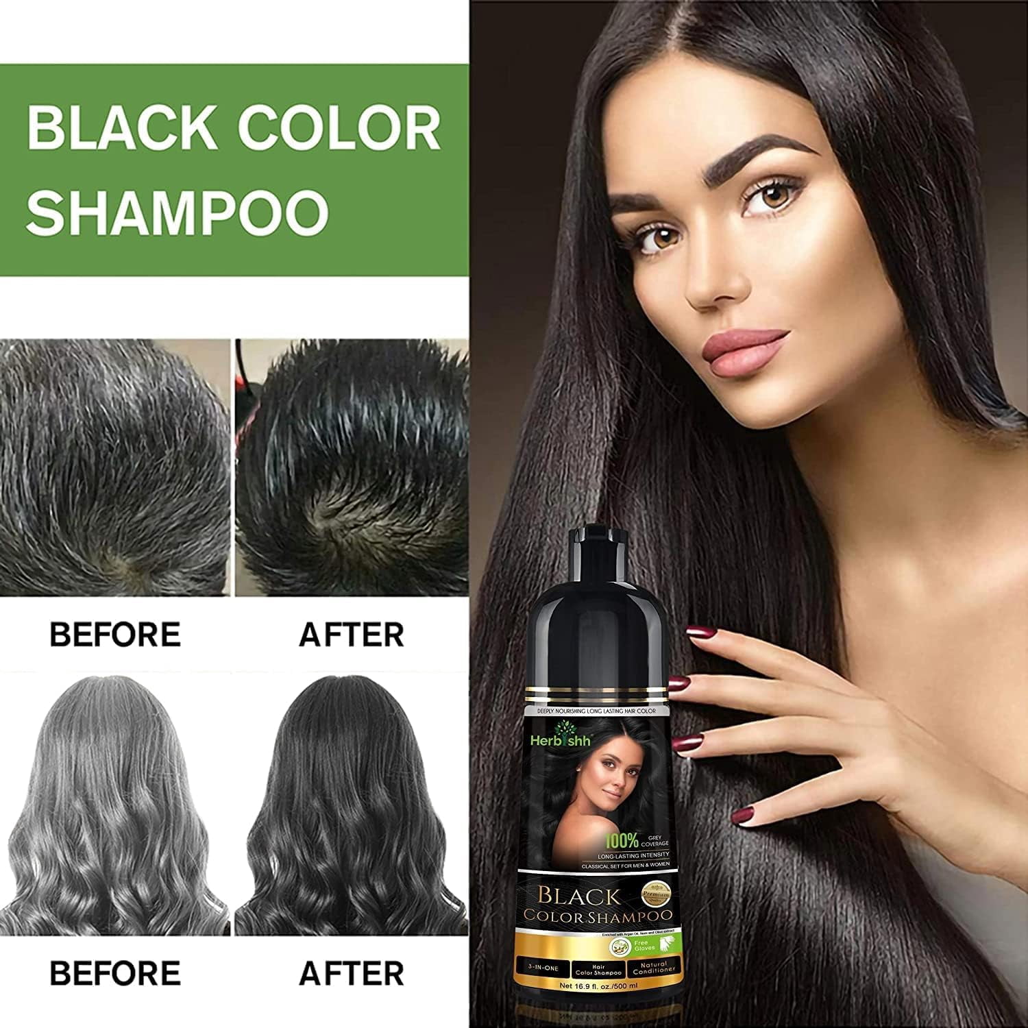 (3 pack) Herbishh After Color Combo- Hair Color Shampoo, Hair Mask & Argan Oil - Hair Straightening, Shine, and Protection for Men and Women (Black)