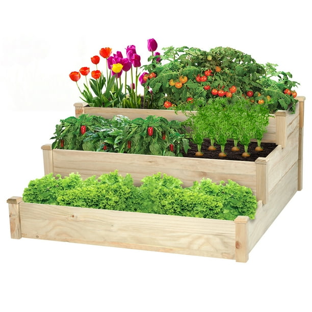 3 Tier Raised Garden Bed Wooden Elevated Planter Box Outdoor Indoor Solid Vegetables Growing Wood Kit For Flower Herb Gardening Backyard Patio 49 X 22 Growing Bed Wood Planter Garden Box Kit, Herb Garden Patio Box