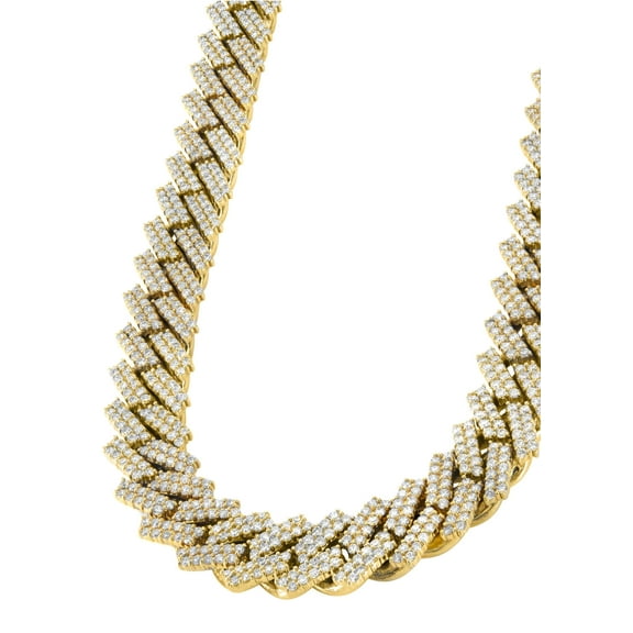 Iced Out Diamond Prong Cuban Link Yellow Gold Chain 10K/14K