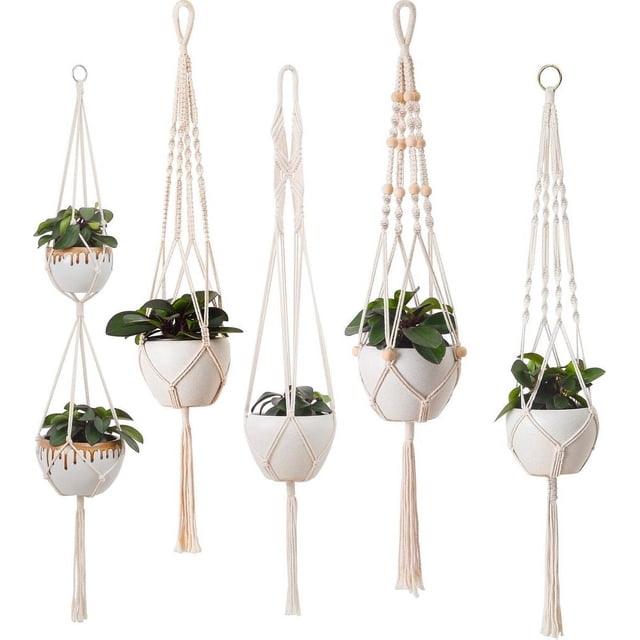 Colgador de plantas de macramé de estilo bohemio, material ecológico de algodón natural de alta calidad, adecuado para macetas cuadradas redondas, uso en interiores y exteriores, diseño vintage, gran