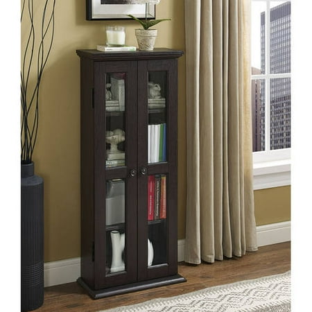 Walker Edison CD, DVD, Blu-Ray Espresso Media Tower Storage Cabinet