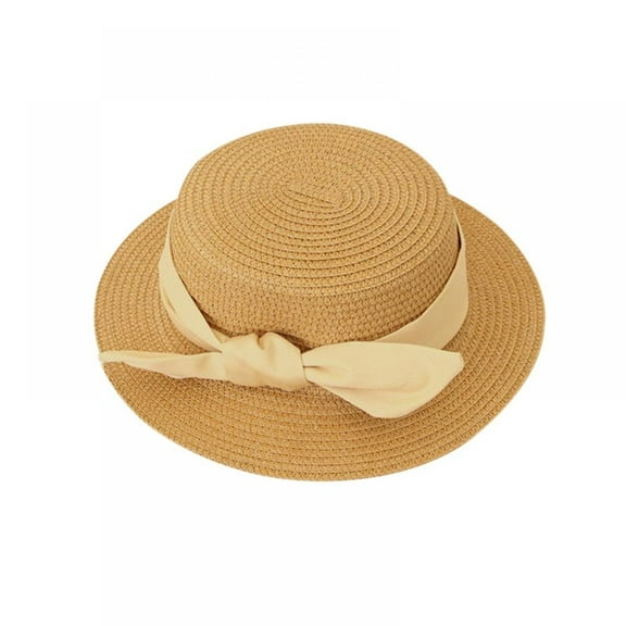 Xmarks Little Girls Straw Sun Hat Summer Beach Cap Foldable Visor Floppy Hats Wide Brim with Bowknot