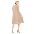 thumbnail image 3 of Women's Loose Fit 3/4 Sleeve Round Neck Jersey Knit A-Line Solid Midi Dress, 3 of 4