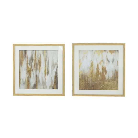 A&B Home Framed Under Glass Art Set of 2 - Gold/White/Natural