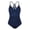 Navy, variant on Firpearl Women's One Piece Swimsuits V Neck Hand-Braid Macrame Ruched Slimming Tummy Control Bathing Suit