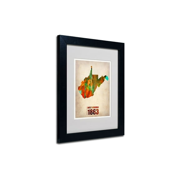 Trademark Fine Art "West Virginia Watercolor Map" Matted Framed Art by Naxart, Black Frame