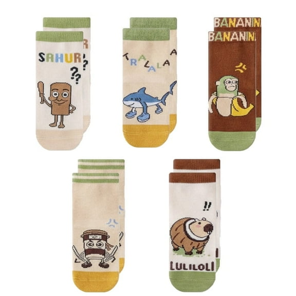 Ngardk 5pair Italian Brainrot Socks for Kids, Funny Socks, Gifts for Children (4-8)