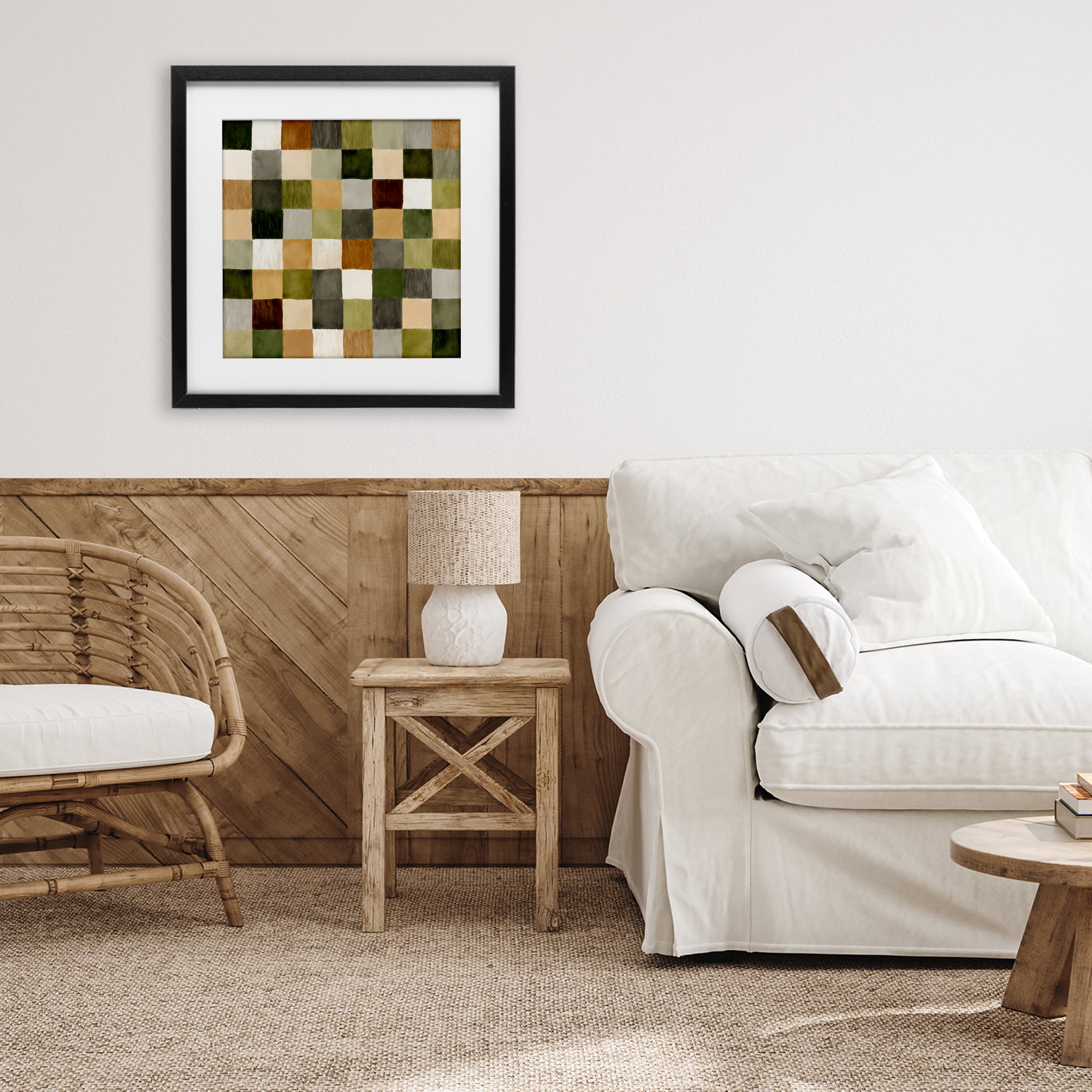 Stupell Industries Checkered Earth Tones Black Framed Print Under Glass, design by Petal Prints Design