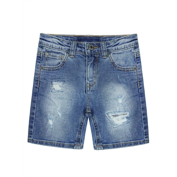KIDSCOOL SPACE Baby Girls Boys Jeans Shorts,Ripped Fake Patched Design Cute Summer Denim Pants,Blue,3-4 Years