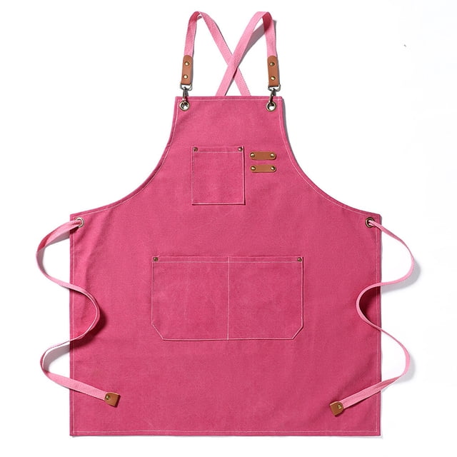 pitrice Canvas Apron Thickened Work Aprons Wear Aprons Covers Comfortable Working Clothes Cover Accessory Housework Dress with Pockets Pink