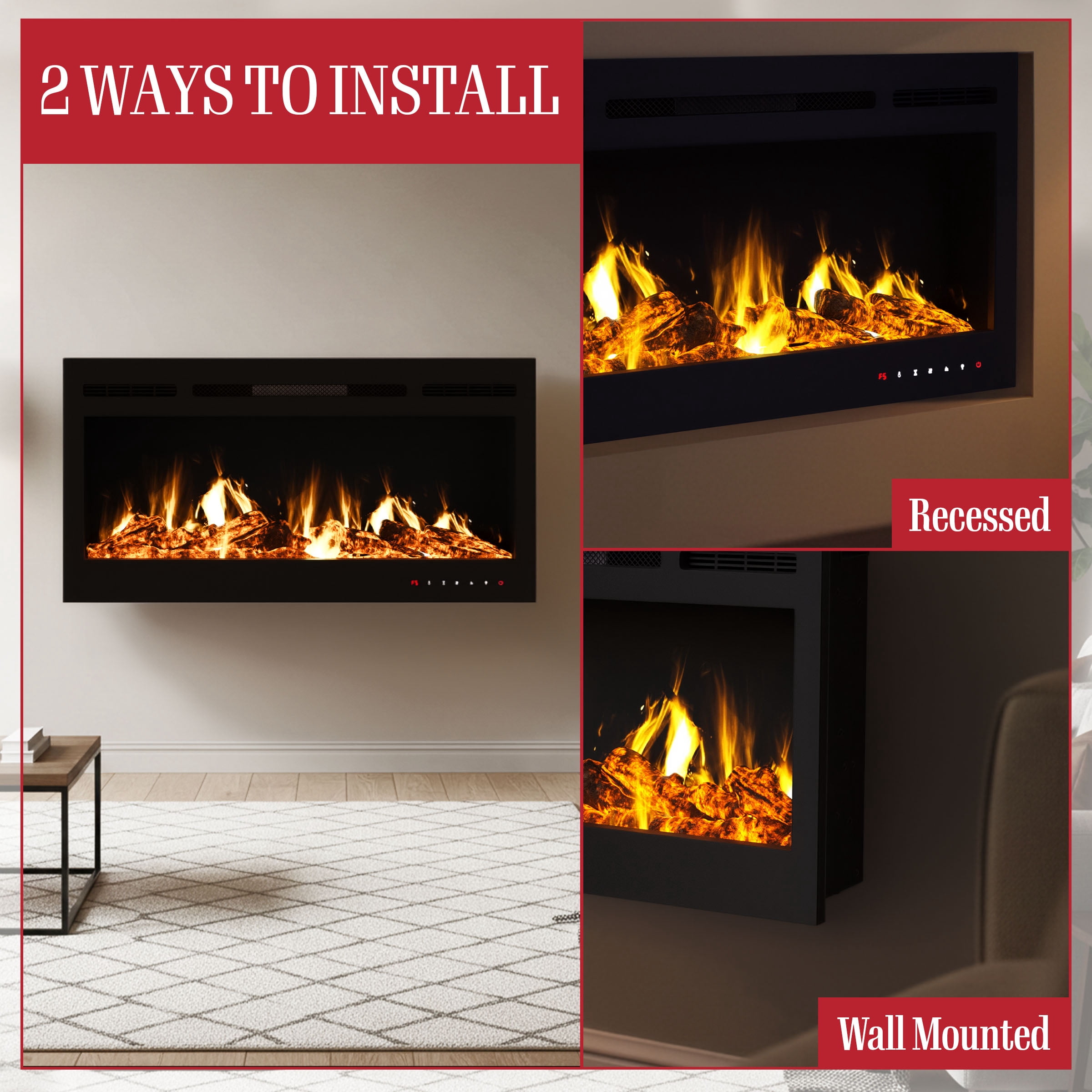 Somerset Home 36” Wall Mount Electric Fireplace (Black)