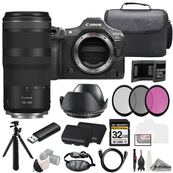 Canon EOS R5 II Camera   100-400mm f/5.6-8 IS USM Lens  32GB   Ext Bat  3 PC Filter- Kit (International Version)