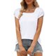 thumbnail image 4 of ICHUANYI Clearance Fashion Woman Causal Square Neck Solid Color Blouse Puff Short Sleeve T-Shirt Summer Tops(White, XL) ICHUANYI WER2023081001820, 4 of 8