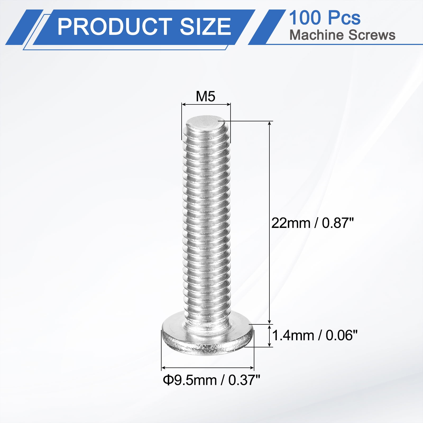 M5-0.8 x 22mm 100Pcs Metal Flat Round Head Screws Phillips Drive Machine Bolt
