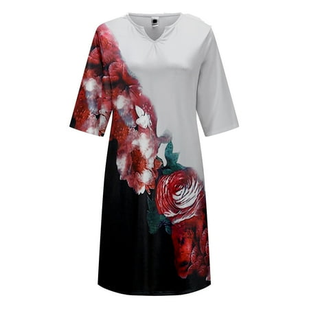 

Womens Night Gowns Summer Evening Maternity Gowns Womens Knee Length Swing Dress Dress Women Half Sleeve V Neck Sexy Dress Shift Dress Floral Printed Knee Length Sundress Midi Dress Fashion Dress