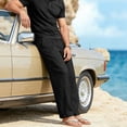 thumbnail image 6 of Horkkom Linen Pants Men Breathable Elastic Waist Solid Color Pants Summer Loose Casual Pants with Pockets M, 6 of 10