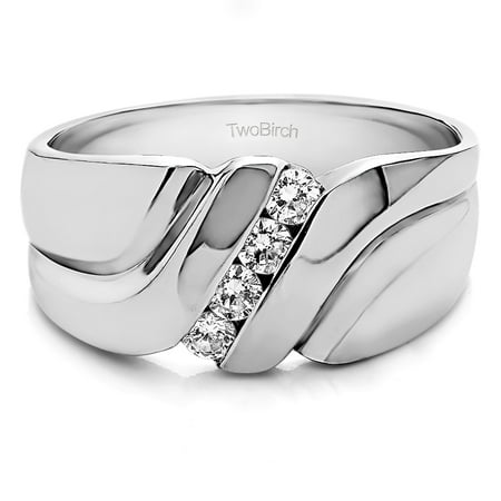 Mens Band Mounting Brilliant Moissanite Mounted in Sterling Silver Brilliant Moissanite Men's Band with Hammered Finish(0.2crt) ()