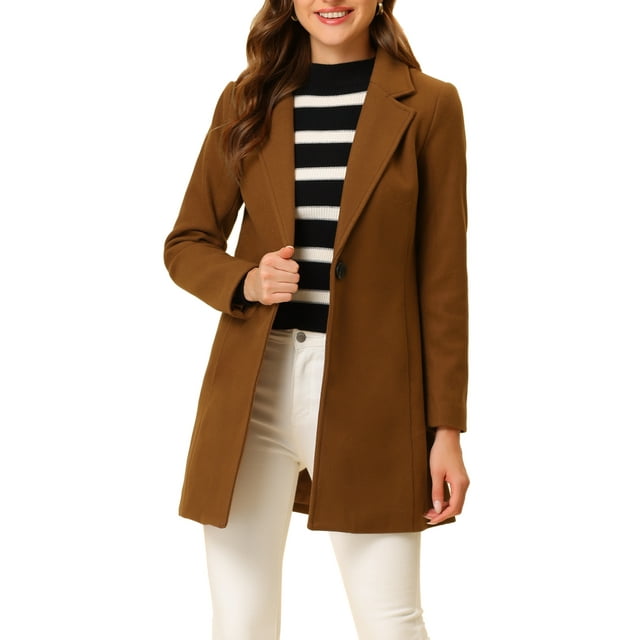 INSPIRE CHIC Manteau Long Classique pour Femme à Revers Cranté, Manches Longues, G Brun Foncé
